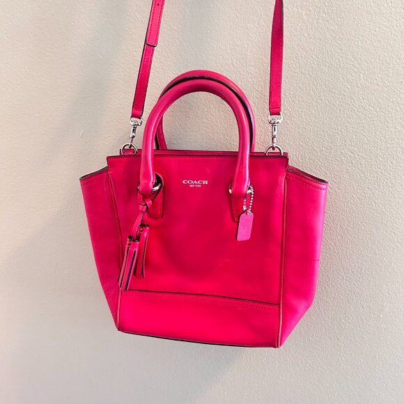 Coach Legacy Mini Tanner Satchel Bag Pink Scarlet Purse Leather Tassel Handbag - Picture 2 of 8